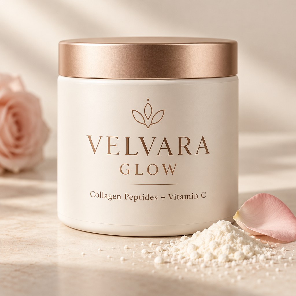 Velvara Glow collagen peptides powder tub