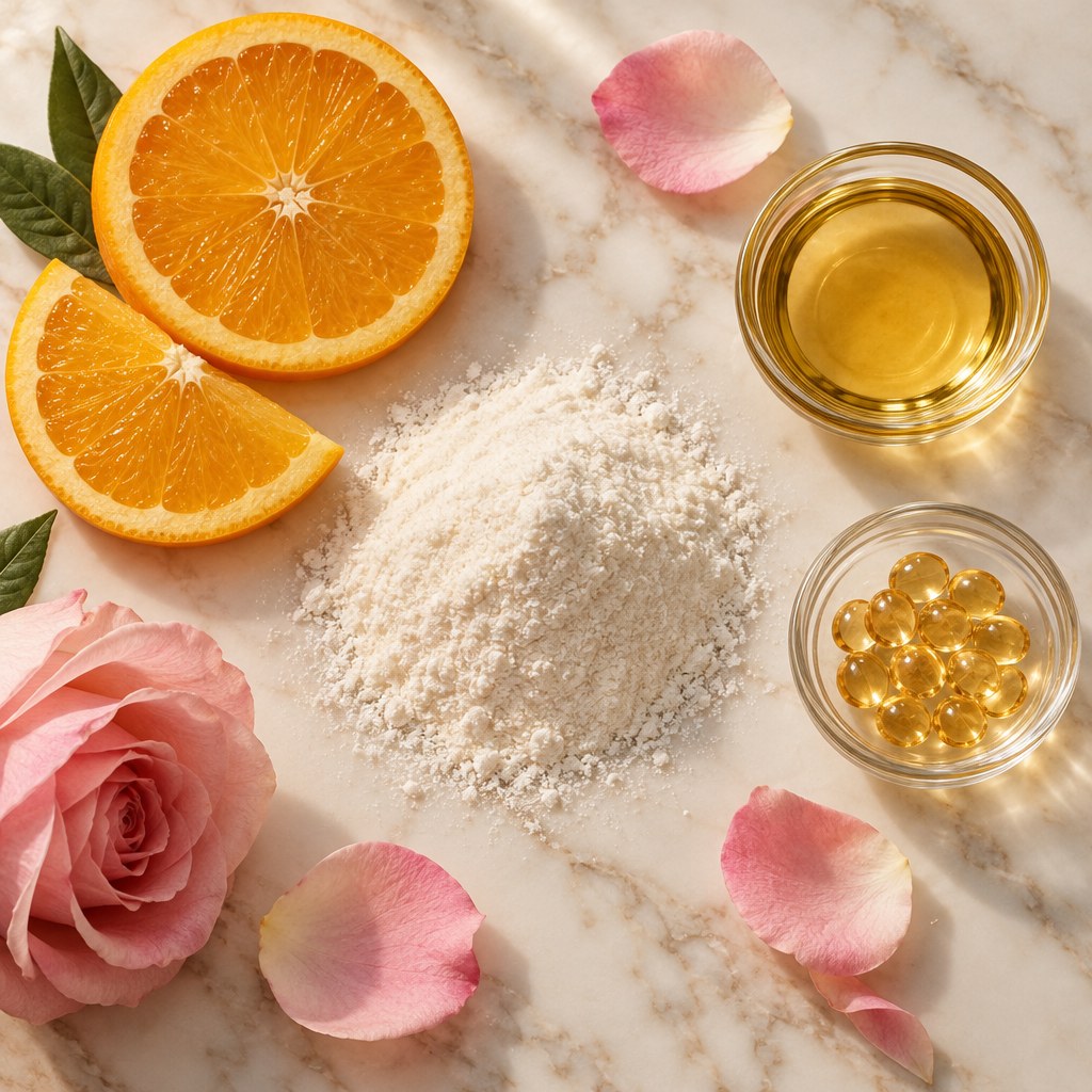 Collagen peptides, vitamin C and botanical ingredients